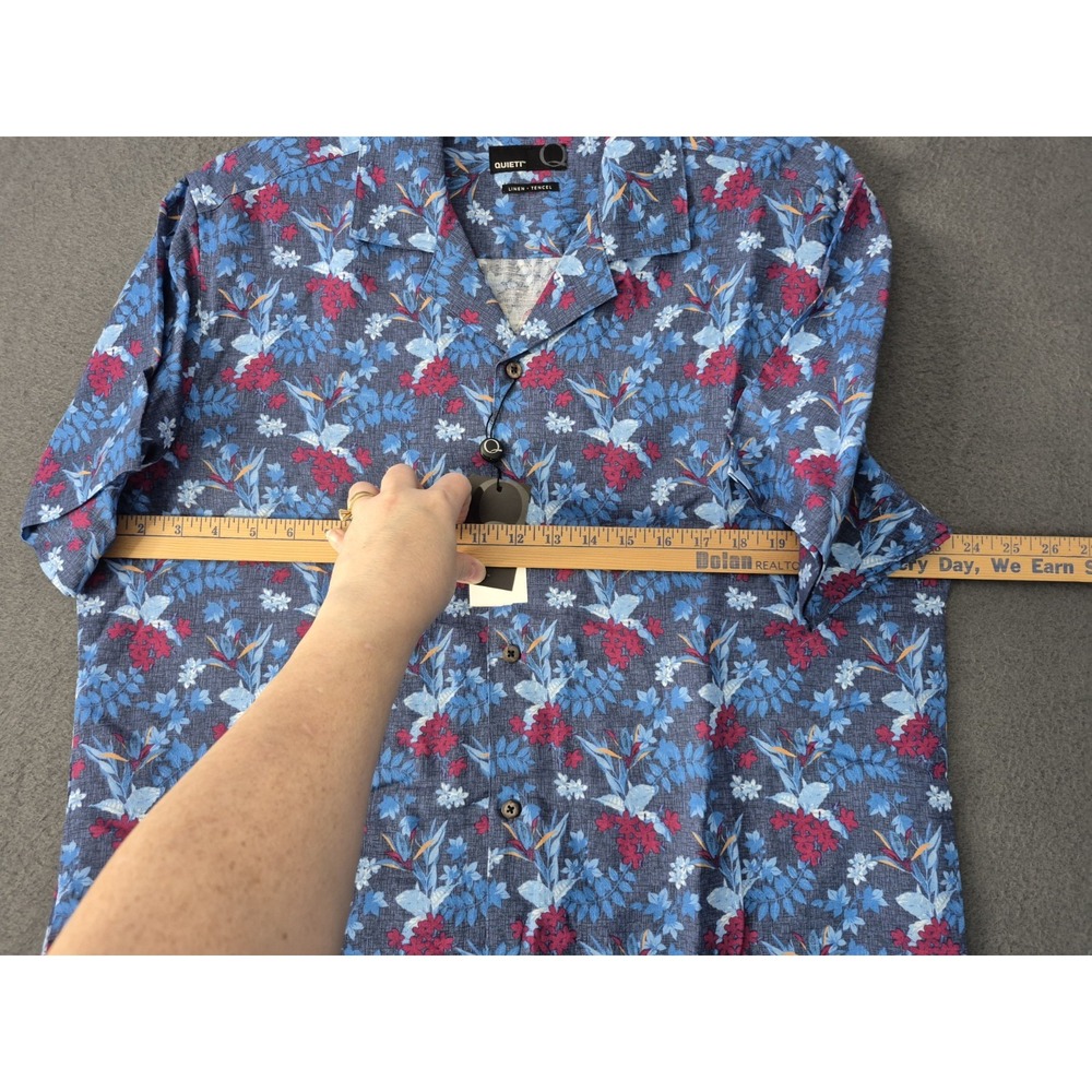 Quieti Mens Linen Tencel Camp Collar Floral Tropical Shirt Size L Blue NWT $110 - Picture 7 of 12
